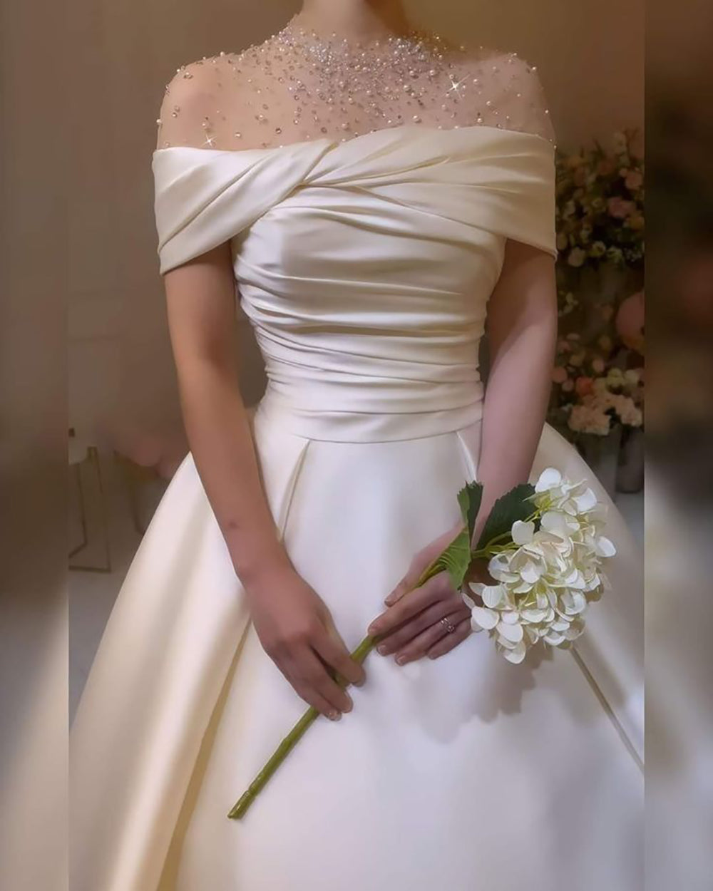 Abito da cerimonia da donna a linea ad A con collo alto, perline, abito da sera in raso di lusso, elegante abito da ballo