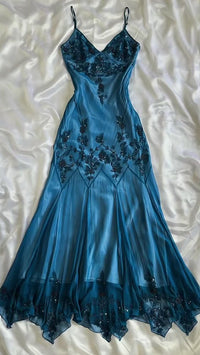 Mermaid Embroidered Prom Dress Spaghetti Strap Beads Floral Party Dress Ms2506113