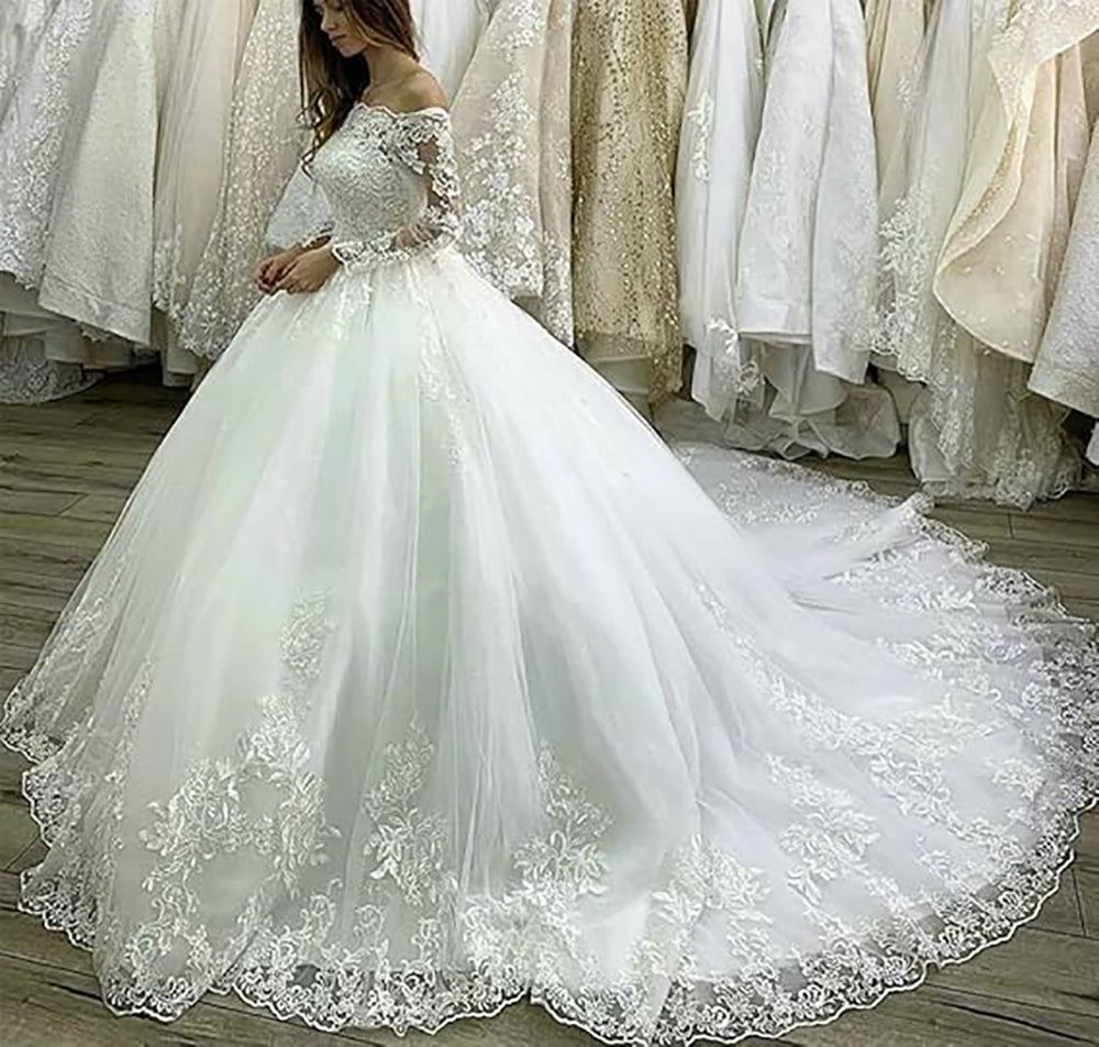 Off The Shoulder Wedding Dress Ball Gown for Bride Sequins Lace Bridal Gowns Princess Tulle Wedding Gowns