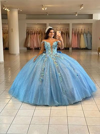 Robe de bal luxueuse en tulle, robe de bal bouffante et scintillante, robe de bal à épaules dénudées, motif floral, 16 ans