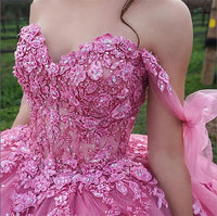 Damen Quinceanera-Kleider aus Spitze, Ballkleid, schulterfrei, Prinzessinnen-Ballkleider mit Schleppe, bauschige Sweet 16-Kleider