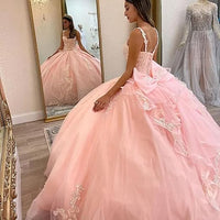 Women's Spaghetti Straps Quinceanera Dresses Ball Gown Sequin Appliques Sweet 16 Prom Gown Princess Party Dress