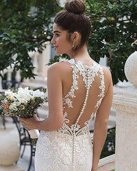 Halter Neck Lace Wedding Dresses for Bride 2025 Illusion Lace Applique Sleeveless Mermaid Bridal Gowns