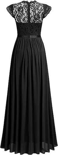 Vestito da festa elegante da donna con scollo a V, maniche a cappuccio e spacco alto in pizzo nero