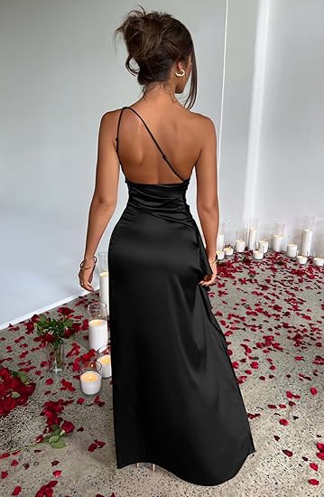 Women's Sexy One Shoulder High Split Cocktail Wedding Party Gown Maxi Prom Dress