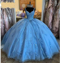 Abiti da ballo Quinceanera da donna con scollo a cuore, spalline sottili, applicazioni in pizzo, abiti Sweet 16 per adolescenti