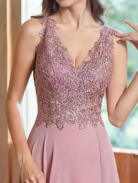 Abiti da damigella d'onore da donna lunghi in chiffon con spacco, abiti semi-formali a linea ad A con scollo a V e schiena scoperta, abiti da sera per matrimoni