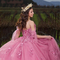 Damen Quinceanera-Kleider aus Spitze, Ballkleid, schulterfrei, Prinzessinnen-Ballkleider mit Schleppe, bauschige Sweet 16-Kleider