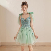 Robe de bal en tulle longueur thé pour femmes, épaules dénudées, robe de bal pour adolescentes, robe de princesse bouffante perlée en cœur
