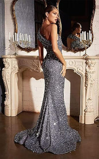Abiti da sera con paillettes a una spalla, abito da sera sirena scintillante, abito lungo da festa Ms2503103