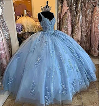 Abiti da ballo Quinceanera da donna con scollo a cuore, spalline sottili, applicazioni in pizzo, abiti Sweet 16 per adolescenti