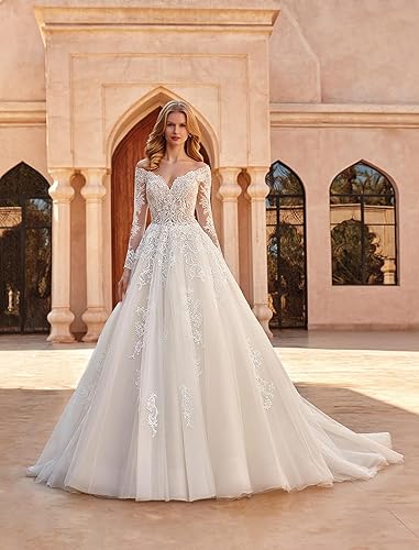 Robes de mariée longues pour femmes pour la mariée 2025 Robes de mariée en dentelle avec manches