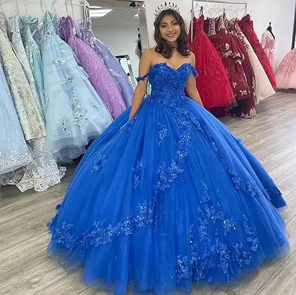 Abiti da Quinceanera in tulle di lusso con spalline sottili, abito da ballo lungo con applicazioni di pizzo gonfio, abito da sera per donna