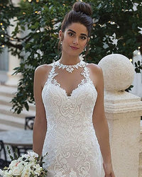 Halter Neck Lace Wedding Dresses for Bride 2025 Illusion Lace Applique Sleeveless Mermaid Bridal Gowns