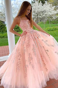 Abiti da sera lunghi con spalline sottili in tulle, applicazioni in pizzo, abiti da ballo per donne, vestito da festa