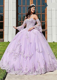 Abiti da Quinceanera da donna con scollo a cuore, applicazioni in pizzo, abito da ballo con maniche lunghe staccabili, abito da principessa per feste