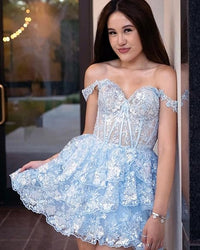 Vestido de Festa de Volta às Aulas com Lantejoulas e Ombros Descobertos, Vestido Curto de Camadas com Folhos, Vestido de Noite com Aplicações de Renda, Vestidos de Baile de Finalistas 2024 Primavera Verão