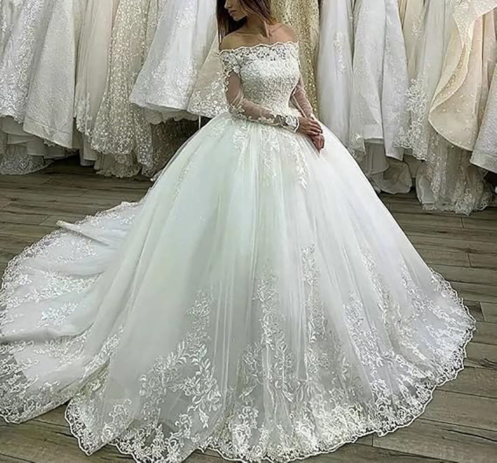Off The Shoulder Wedding Dress Ball Gown for Bride Sequins Lace Bridal Gowns Princess Tulle Wedding Gowns