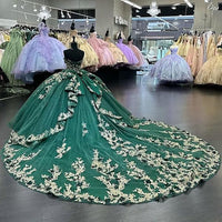 Wunderschöne trägerlose Quinceanera-Kleider mit Perlen, Ballkleid, bauschige Spitze, Ballkleider mit Schleppe, Blumenmuster, Sweet 15 16 Kleider