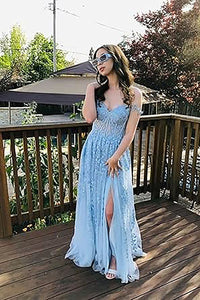 Tulle Lace Applique Prom Dresses Long for Women 2024 Spaghetti Straps A-Line Evening Cocktail Party Dresses