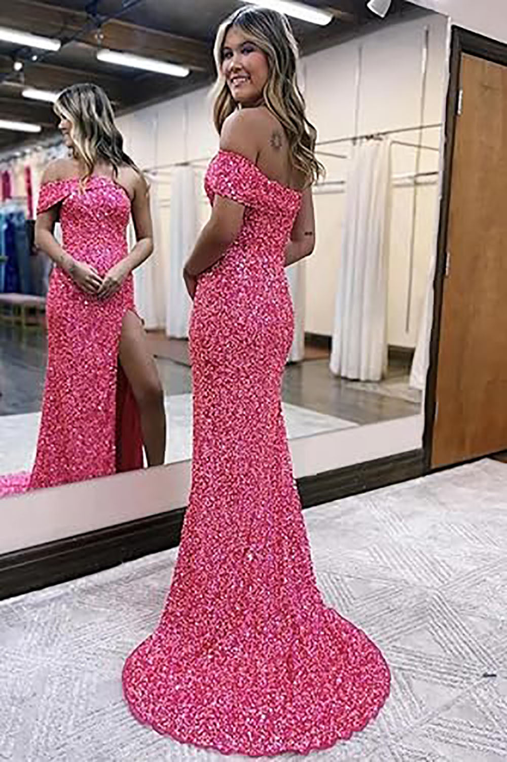 Abito da festa da donna monospalla a sirena, abito da ballo con paillettes scintillanti, abito da sera formale con spacco