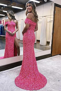Abito da festa da donna monospalla a sirena, abito da ballo con paillettes scintillanti, abito da sera formale con spacco