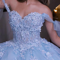 Damen Quinceanera-Kleider aus Spitze, Ballkleid, schulterfrei, Prinzessinnen-Ballkleider mit Schleppe, bauschige Sweet 16-Kleider