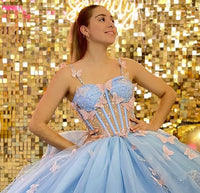Robes de Quinceanera à bretelles spaghetti avec dentelle papillon et perles Robes de bal en tulle scintillant Robes Sweet 16