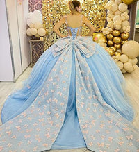 Robes de Quinceanera à bretelles spaghetti avec dentelle papillon et perles Robes de bal en tulle scintillant Robes Sweet 16