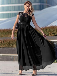 Vestito da festa elegante da donna con scollo a V, maniche a cappuccio e spacco alto in pizzo nero