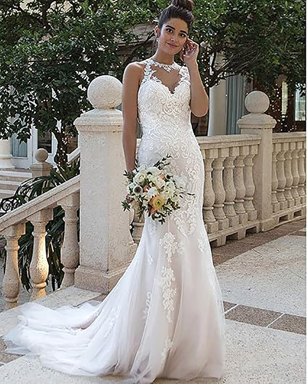 Halter Neck Lace Wedding Dresses for Bride 2025 Illusion Lace Applique Sleeveless Mermaid Bridal Gowns