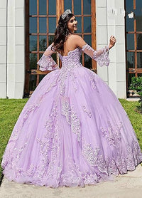 Abiti da Quinceanera da donna con scollo a cuore, applicazioni in pizzo, abito da ballo con maniche lunghe staccabili, abito da principessa per feste