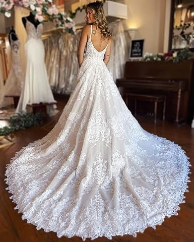 Abiti da sposa da spiaggia da donna con applicazioni in pizzo lungo Abiti da sposa nuziali