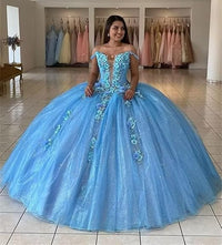 Robe de bal luxueuse en tulle, robe de bal bouffante et scintillante, robe de bal à épaules dénudées, motif floral, 16 ans