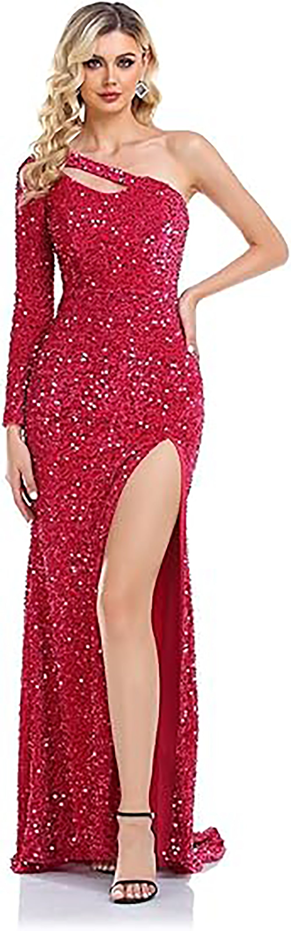 Vestido de Festa com Lantejoulas, Uma Manga, Ombro Só, Vestido de Baile Feminino Brilhante, Vestido de Cocktail para Noite