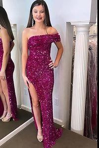 Abito da festa da donna monospalla a sirena, abito da ballo con paillettes scintillanti, abito da sera formale con spacco