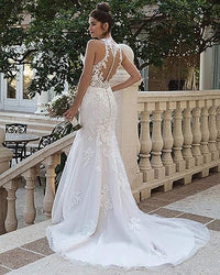Halter Neck Lace Wedding Dresses for Bride 2025 Illusion Lace Applique Sleeveless Mermaid Bridal Gowns
