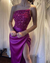 Robe de soirée sirène à paillettes, robe de soirée formelle en satin noire fendue sur le côté, robe de soirée pour invités de mariage