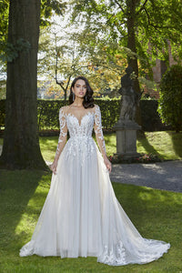 Langärmelige Brautkleider für die Braut, Brautkleider mit V-Ausschnitt, Spitzentüll, Brautkleider für Frauen mit Schleppe