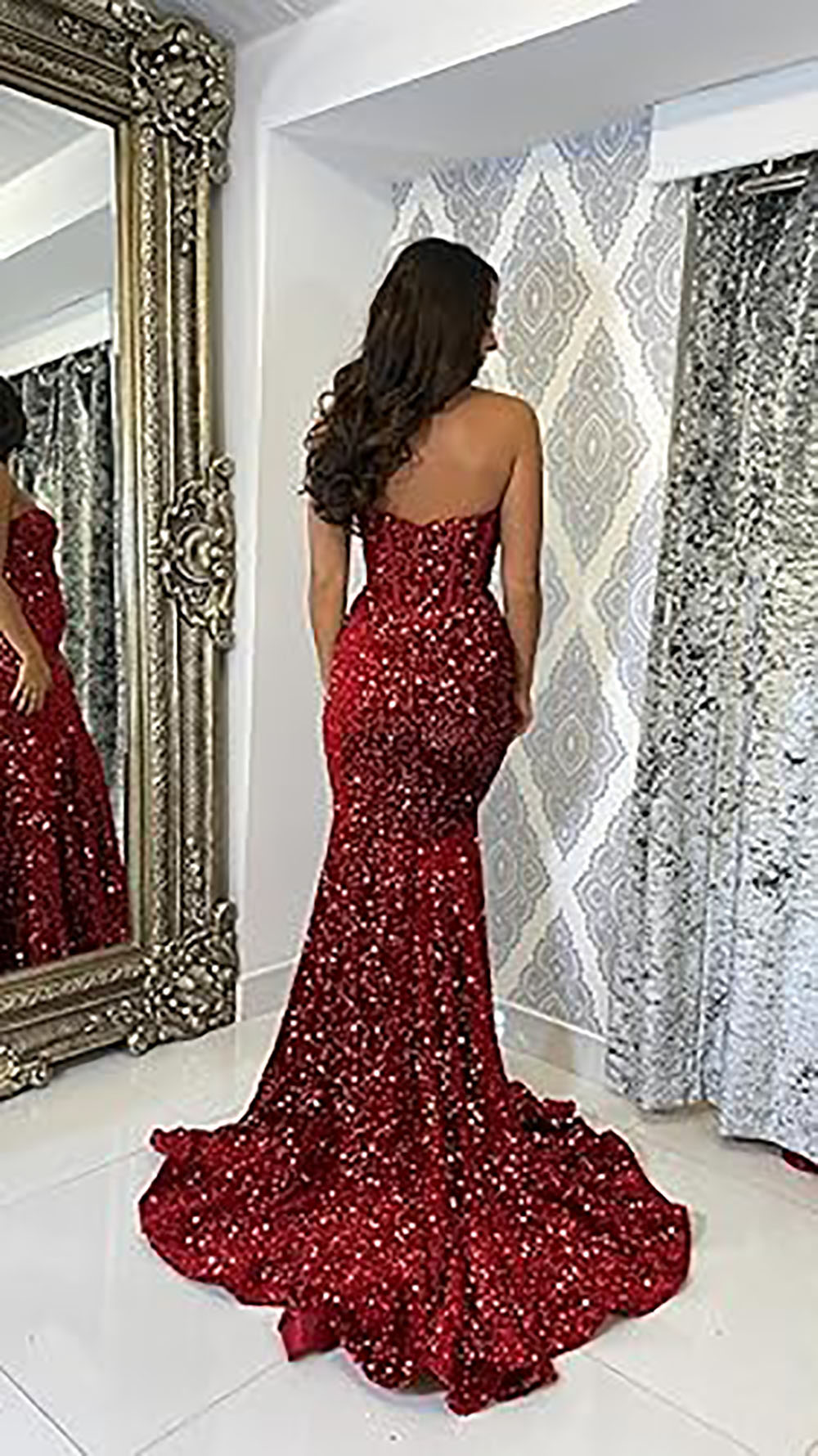 Robe de soirée longue à paillettes scintillantes et corset sans bretelles pour femmes