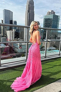 Abiti da sera lunghi da donna in pizzo, stile sirena, con spalline sottili, schiena scoperta, abiti formali da sera