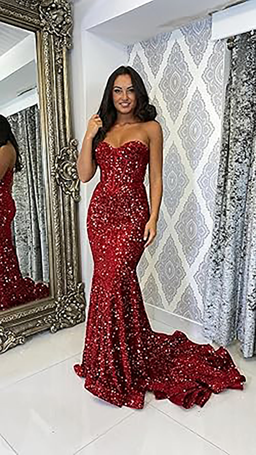 Robe de soirée longue à paillettes scintillantes et corset sans bretelles pour femmes