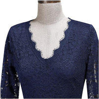 Abito lungo da sera formale da donna con pizzo floreale e maniche 2/3, abito da damigella