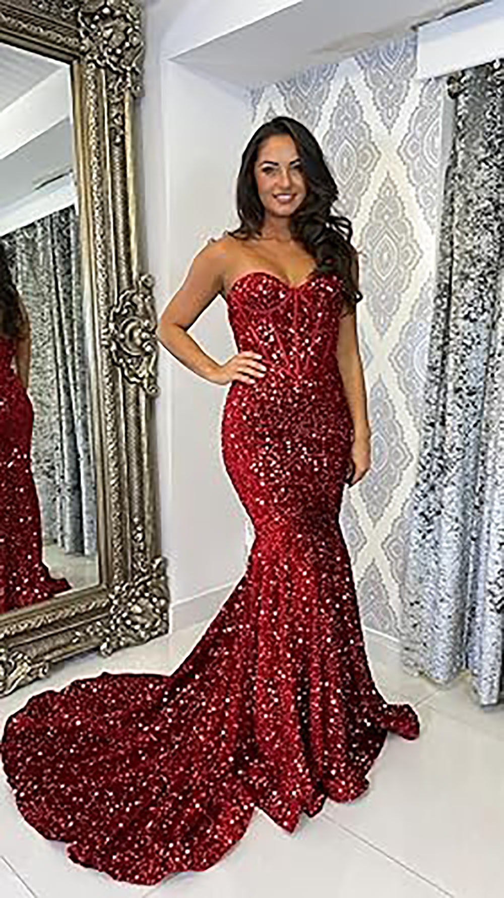 Robe de soirée longue à paillettes scintillantes et corset sans bretelles pour femmes