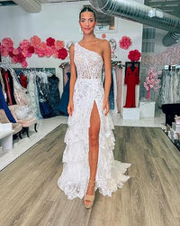 Robe de soirée à volants et à paillettes pour femme, asymétrique, asymétrique, ligne A, sexy, fente latérale, robe de soirée formelle