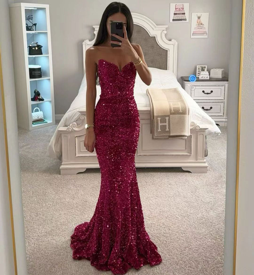 Women's Mermaid Glitter Prom Dresses with Slit Long One Shoulder Backless Sequin Formal Evening Gown