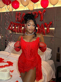 Mermaid Birthday Evening Dress For Black Girl Strapless Lace Short Prom Gown Club Night Party Gown