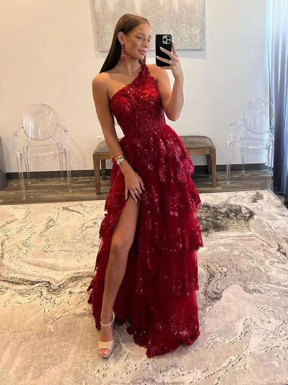 One Shoulder Burgundy Prom Dress Long With Slit Formal Party Gown Lace Msikoods Official Store One Shoulder Burgundy Prom Dress Long With Slit Formal Party Gown Lace Msikoods Official Store
