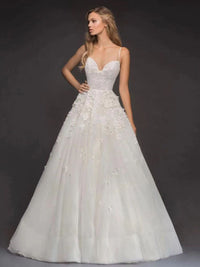 Abiti da sposa a linea A con spalline sottili, abiti da sposa con applicazioni in pizzo, abito da sposa squisito