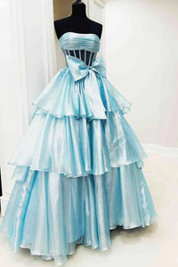 Abito da ballo arricciato con scollo a cuore, spacco alto, vestito da festa senza spalline, tulle ondulato a strati, abito da sera Ms2505062